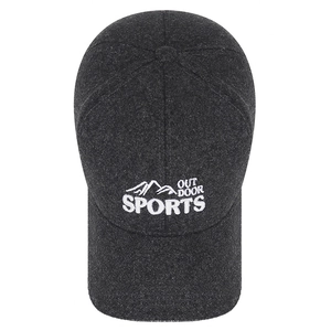 Winter dark grey wool baseball cap with white Sports Outdoor embroidery for men