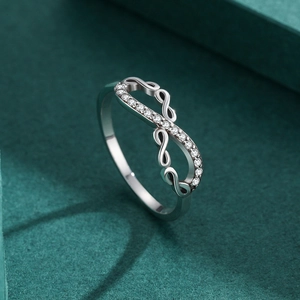 Minimalist S925 sterling silver infinity ring with sparkling pavé stones in gift box