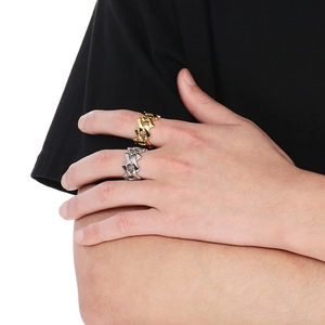 Anelli da uomo in acciaio al titanio stile industriale color oro e argento