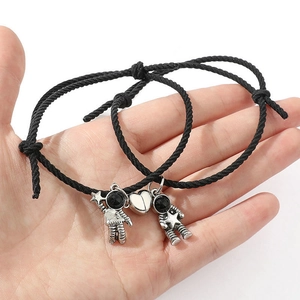 Astronaut Magnetic Bracelets For Couples With Alloy Charm And Adjustable Braided Rope Lover Gift