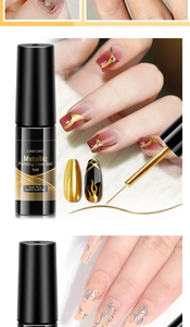 Macro detail of gold and silver metallic liner gel with professional nail art swatches