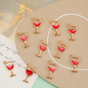 Set of 10 red enamel wine glass charms with gold metal frames for DIY earring making