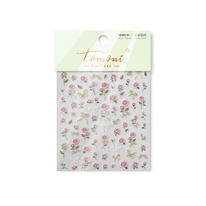 Adesivi per unghie in cristallo con rose rosa, farfalle dorate e fiocchi eleganti