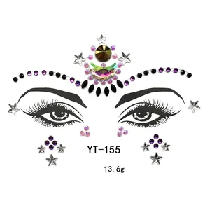 Detailed view of YT-155 face gem stickers with purple rhinestones and star accents