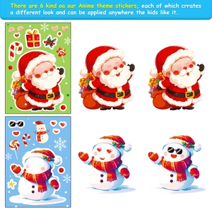 Detail showing DIY Christmas stickers with Santa and Snowman for creative window decor