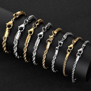 Bracelet Chaîne en Acier Inoxydable Hip Hop pour Hommes Femmes Bracelet Chaîne à Maillons Torsadés Plaqué Or 18K Bijoux de Mode