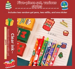 Detailed Christmas stationery set including 2 pens, refills and stickers with holiday icons