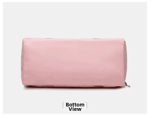 Bottom view of pink waterproof yoga gym bag showing durable material and stitching