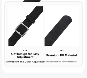 Detail view of premium black PU belt with micro-adjustable slot design and smooth texture