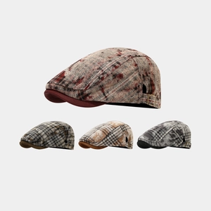 Plaid Ivy Cap Retro Tweed Flat Cap Adjustable British Style Newsboy Hat For Autumn Winter