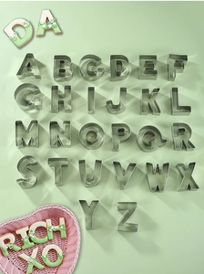 Detailed set of 26 alphabet stainless steel cookie cutters for DIY baking and pastry