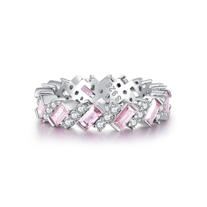 Bague en argent sterling S925 avec diamant rose à coupe émeraude et haute teneur en carbone