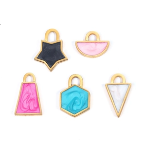 Gold plated stainless steel geometric enamel charms with marble patterns for DIY jewelry