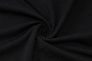 Close-up of black high-density knitted fabric showing fine textile texture and fiber detail