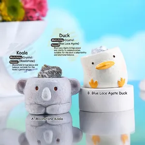 Cute koala and duck animal crystal stone desk ornaments with moonstone and blue agate