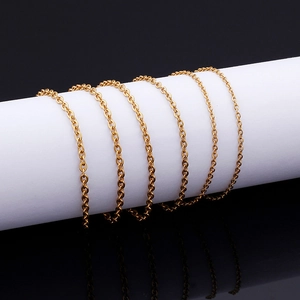 Minimalist 18K gold plated stainless steel O-chain necklace on a white pedestal