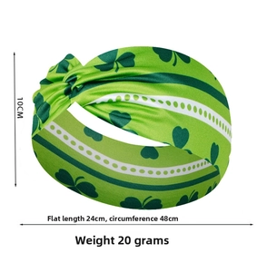 Detailed view of St. Patrick's Day shamrock sports headband dimensions 24cm x 10cm