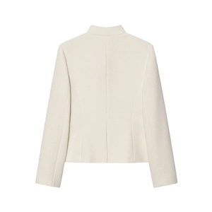 Giacca in tweed bianco crema con colletto dritto, vista posteriore blazer a maniche lunghe
