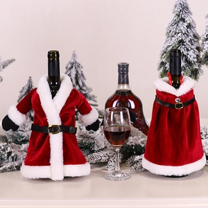 Velvet Christmas Wine Bottle Cover Mini Santa Clothes And Dress With Faux Fur Holiday Party Table Decoration Home Ornament