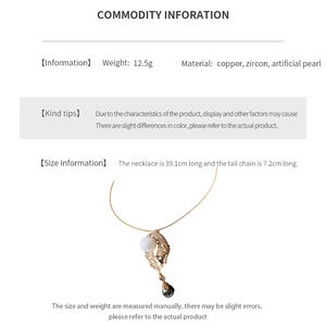 Detailed product card showing copper zircon leopard necklace specifications and measurements