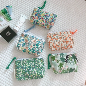 Floral Cotton Canvas Coin Purse Mini Zipper Storage Bag For Lipstick Earphone Sanitary Napkin Portable For Women Girls