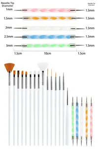 Detailed 20-piece nail art brush set with dotting pens in various tip sizes for painting