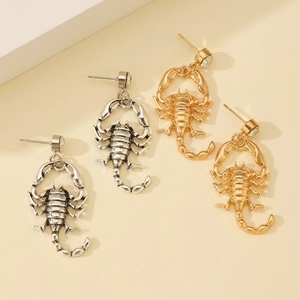 Gothic punk scorpion earrings with sparkling rhinestones in gold and silver finish