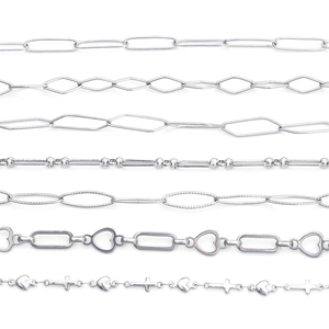 Polished stainless steel jewelry chains with heart and cross links for DIY accessories