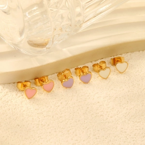 Stainless Steel Heart Stud Earrings Set Colorful Enamel Gold Plated Minimalist Fashion Jewelry For Women Girls