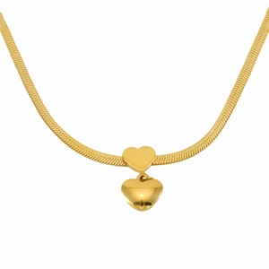 18K gold-plated stainless steel snake chain necklace with heart pendant on white background