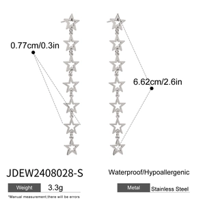 Detailed size specifications for stainless steel hollow star tassel earrings with dimensions