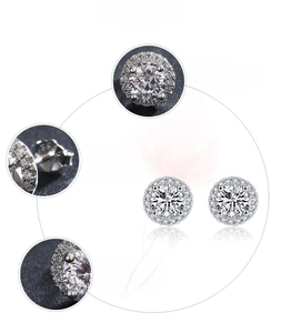 Detail of S925 sterling silver stud earrings featuring micro-set 5A cubic zirconia stones