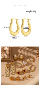Detailed view of bohemian gold twist hoop earrings with size and weight dimensions