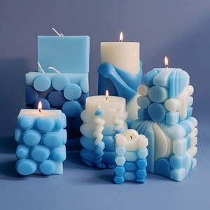 Ensemble de moules à bougies créatifs en silicone, bulles et formes géométriques bleu blanc
