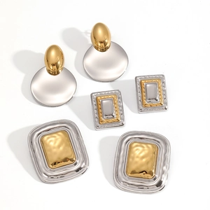 Three pairs of geometric 18k gold and silver plated stainless steel stud earrings