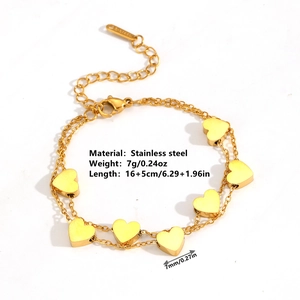Bracciale a doppio strato in acciaio inossidabile placcato oro 18k con sette cuori