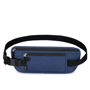 Blue waterproof running waist bag with RFID protection and adjustable belt for fitness