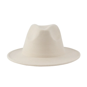 Minimalist beige wool felt fedora hat with wide brim and classic indented crown design