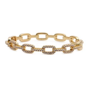 Chic gold-plated chain bracelet with micro-paved white cubic zirconia on white background