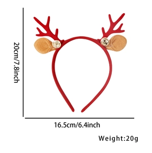 Detailed dimension guide for red Christmas reindeer antlers headband with gold bells