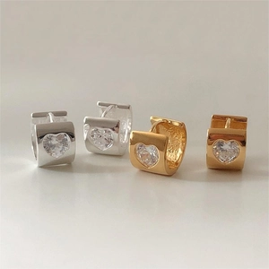 Minimalist 925 sterling silver heart zircon huggie earrings in gold and silver finish