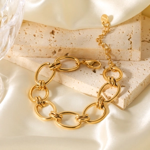 Chunky Chain Bracelet Stainless Steel O-Chain Link Adjustable Gold Plated Minimalist Industrial Style For Women