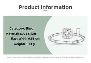 S925 silver ring technical details showing 0.56cm width and 1.5mm band thickness