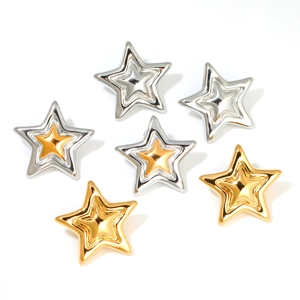 Polished 18K gold and silver layered star earrings in three distinct metallic finishes