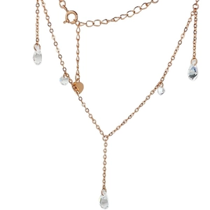 Gold Y-shaped necklace with sparkling zircon waterdrop tassels and heart charm