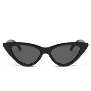 Retro black cat-eye sunglasses with triangular frame and dark grey lenses for fashion