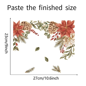 Détails des dimensions finales du sticker mural de Noël avec poinsettia et pommes de pin