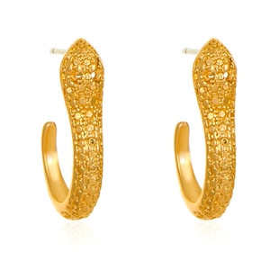 Vintage golden snake earrings with textured scales in a bold minimalist animal design