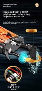 Detail of high-speed remote control boat showing 180 powerful motor and flexible steering