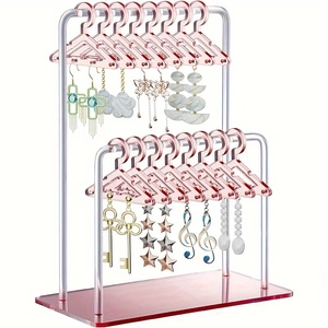 Acrylic Earring Display Stand Miniature Clothes Hangers Hanging Jewelry Organizer Rack For Dangle Stud Earrings Decorative